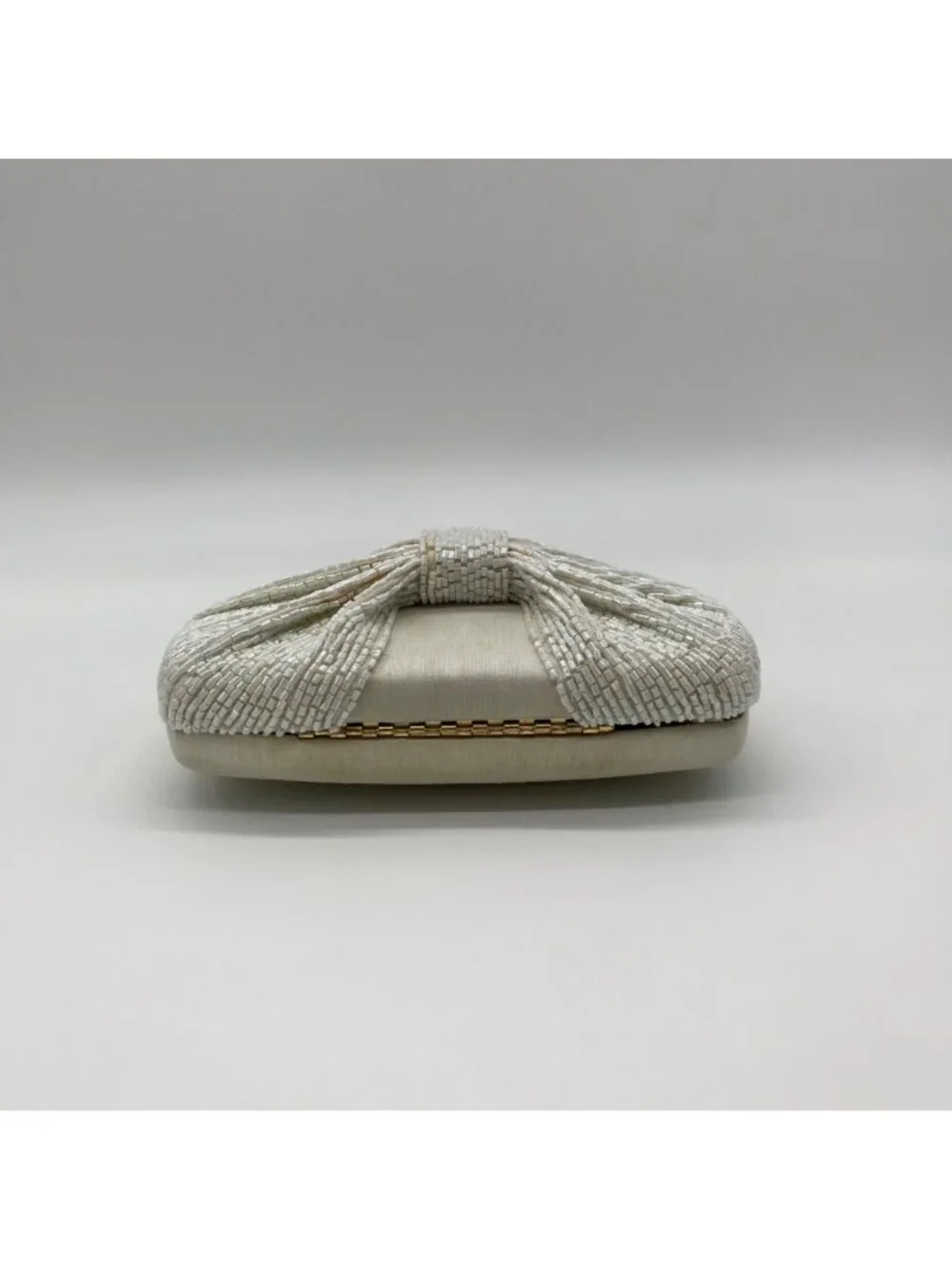 MMS Brands White Beaded Bow Clutch Bag